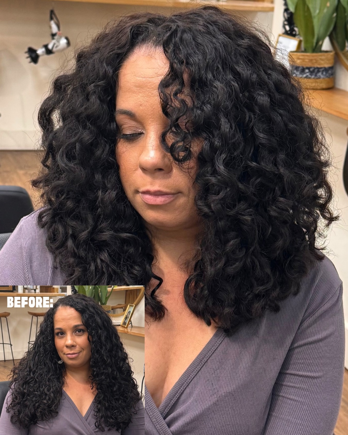 This wasn’t just a haircut, for us it’s proof that length doesn’t always = better. Shaping these curls and taking off a bit of her length brought out their natural beauty and gave them space to shine and be unapologetically voluminous while still maintaining a style.
Sometimes, length can actually hold us back, and letting go is the first step to getting the big, fluffy curls of your dreams! ☁️🤍✨